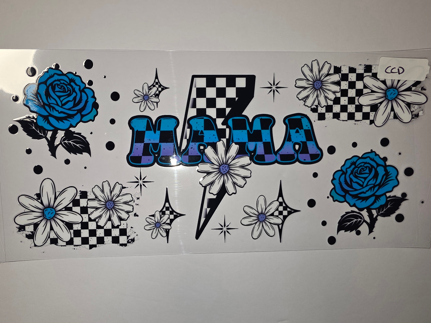 Retro Mama Tumbler Wrap - Blue Roses, Daisies & Checkerboard