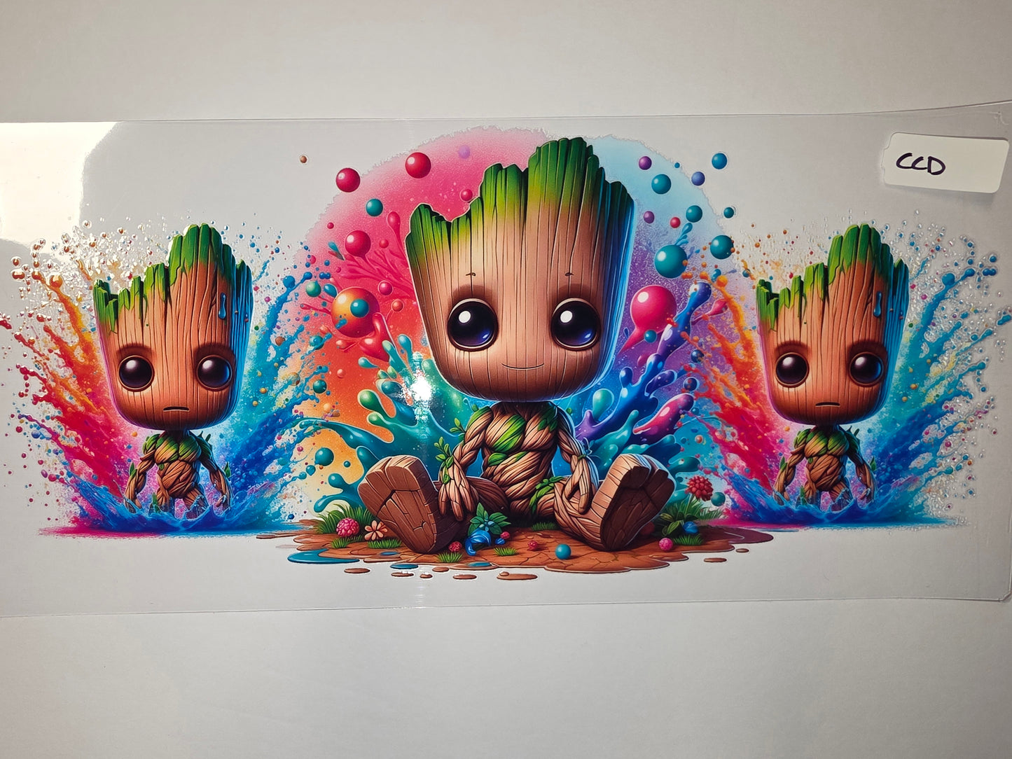 Baby Groot Tumbler Wrap - Vibrant Splatter & Bubbles Design