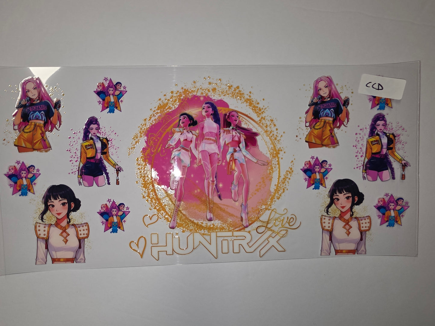 K-Pop Girl Group Tumbler Wrap - Anime Style, Pink & Yellow, Glitter Accents