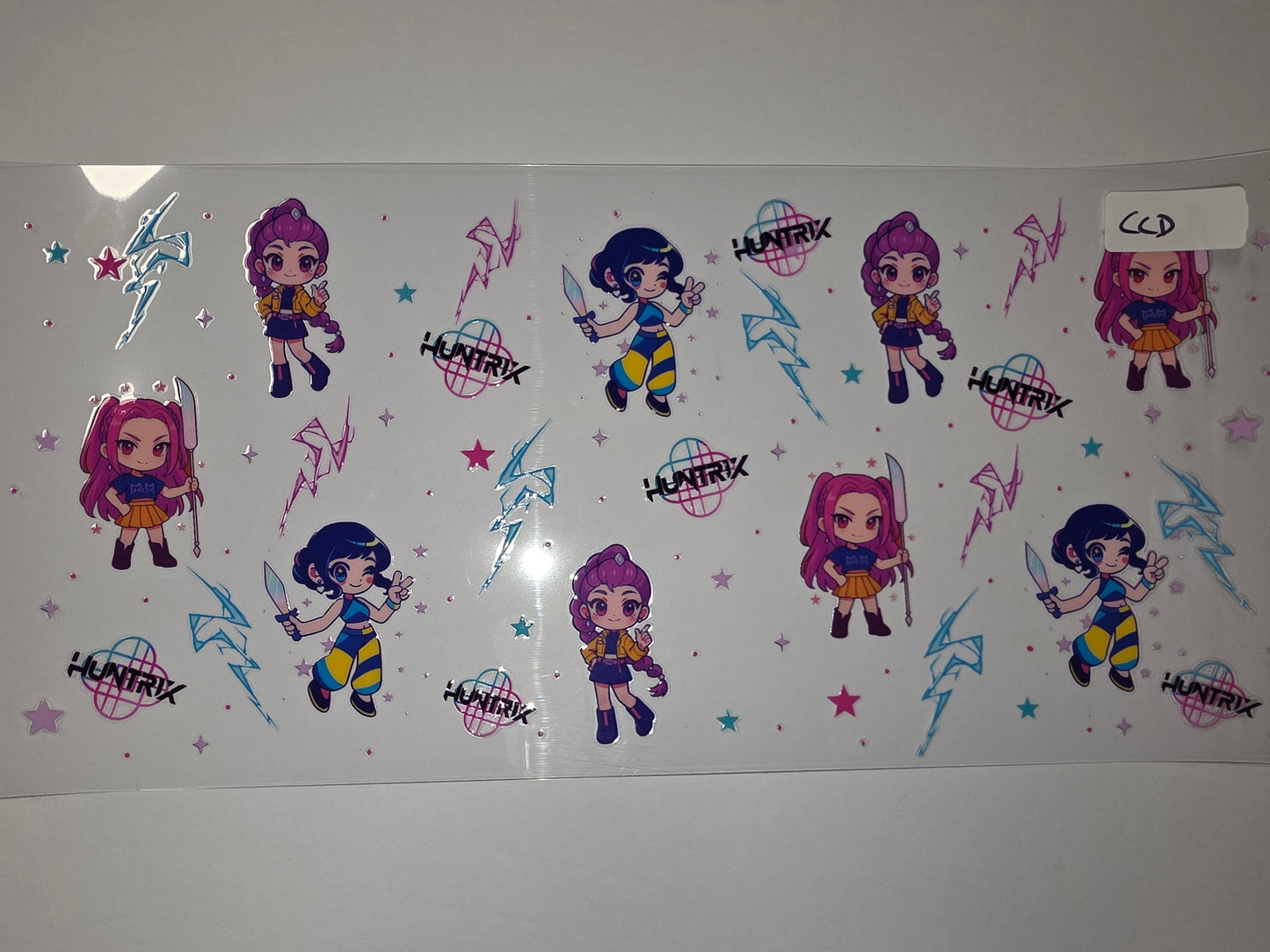 Chibi Anime Girl Tumbler Wrap - Pink, Blue, Yellow, Purple - Lightning & Stars