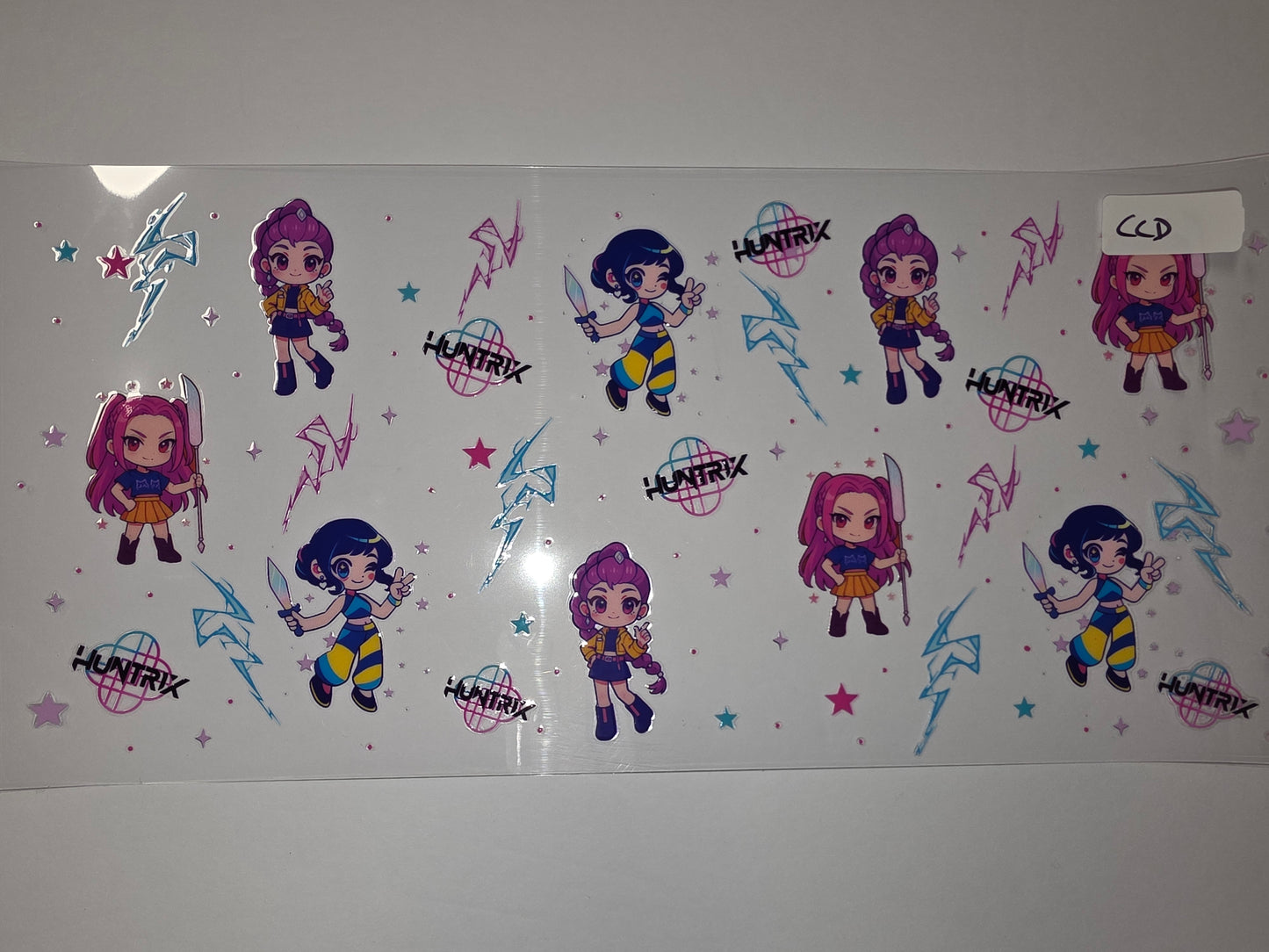 Chibi Anime Girl Tumbler Wrap - Pink, Purple, Blue, Yellow - Lightning & Stars