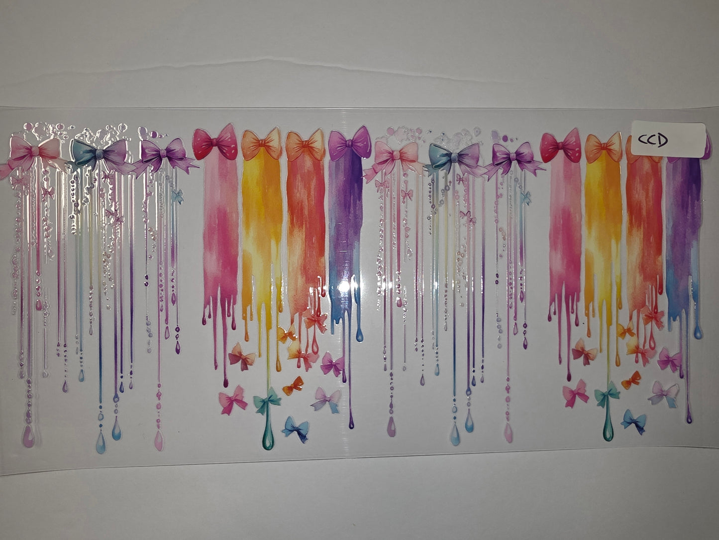 Rainbow Drip Bow Tumbler Wrap | Pink, Yellow, Orange, Purple, Blue | Cute Bows & Beads Design