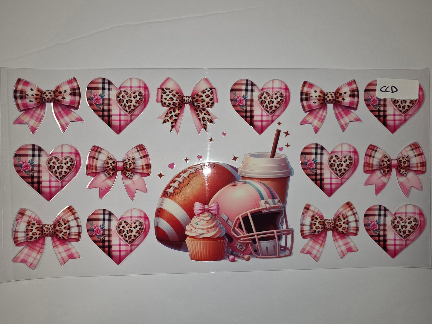 Pink Plaid & Leopard Print Bows Hearts Tumbler Wrap | Football Fan Drinkware Design