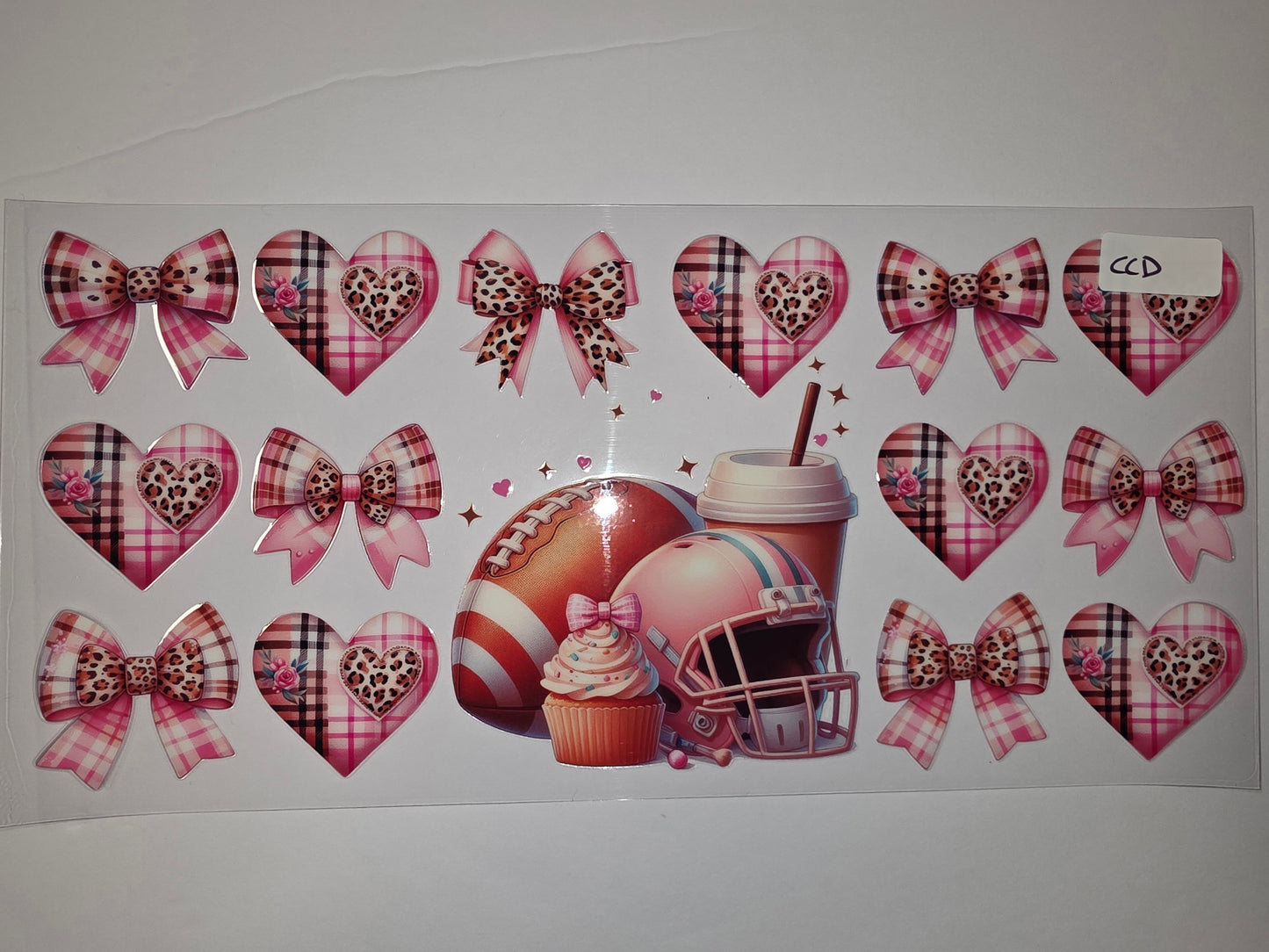 Pink Plaid & Leopard Bows Hearts Tumbler Wrap | Football Fan Drinkware Design