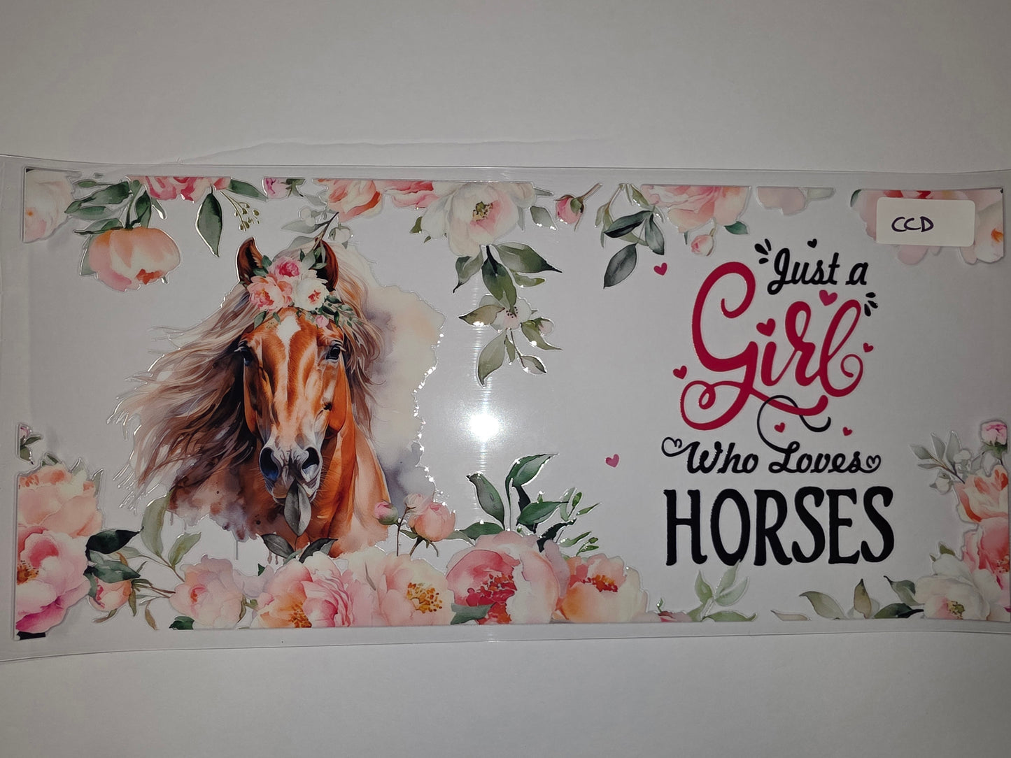 Floral Horse "Just a Girl Who Loves Horses" Tumbler Wrap | Pink Peony & Greenery Design