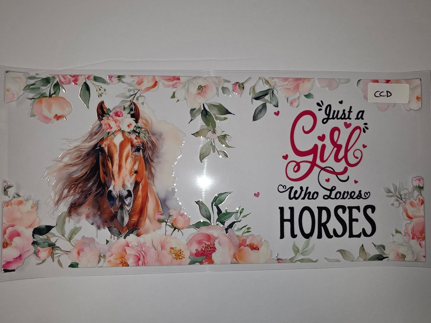 Floral Horse "Just a Girl Who Loves Horses" Tumbler Wrap - Pink & White Peonies