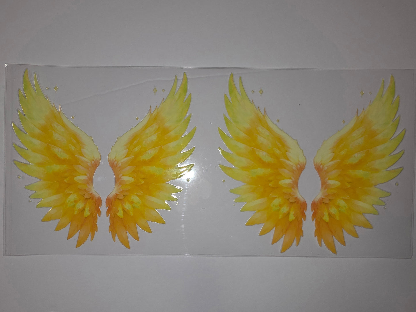 Golden Angel Wings Tumbler Wrap | Yellow & Orange Feather Design | Glitter Sparkle Drinkware Decal