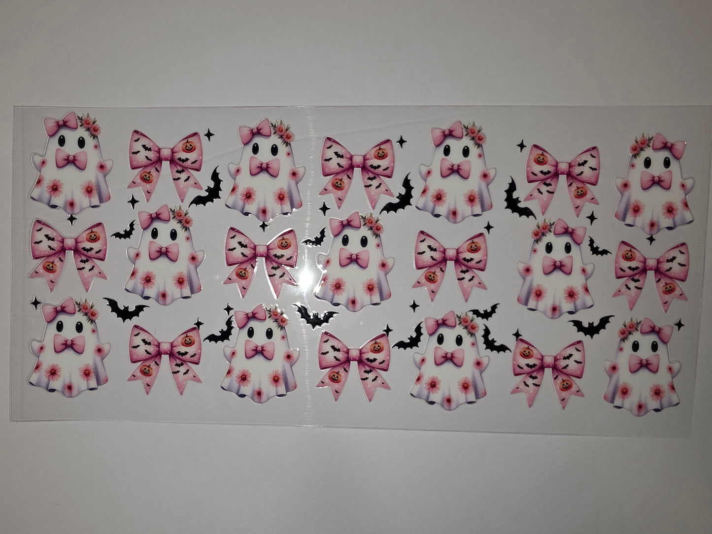 Cute Floral Ghost Halloween Tumbler Wrap - Pink Bows & Bats