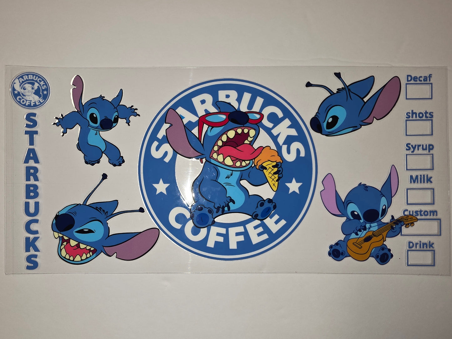 Stitch Starbucks Coffee Tumbler Wrap - Blue & Pink Character Design