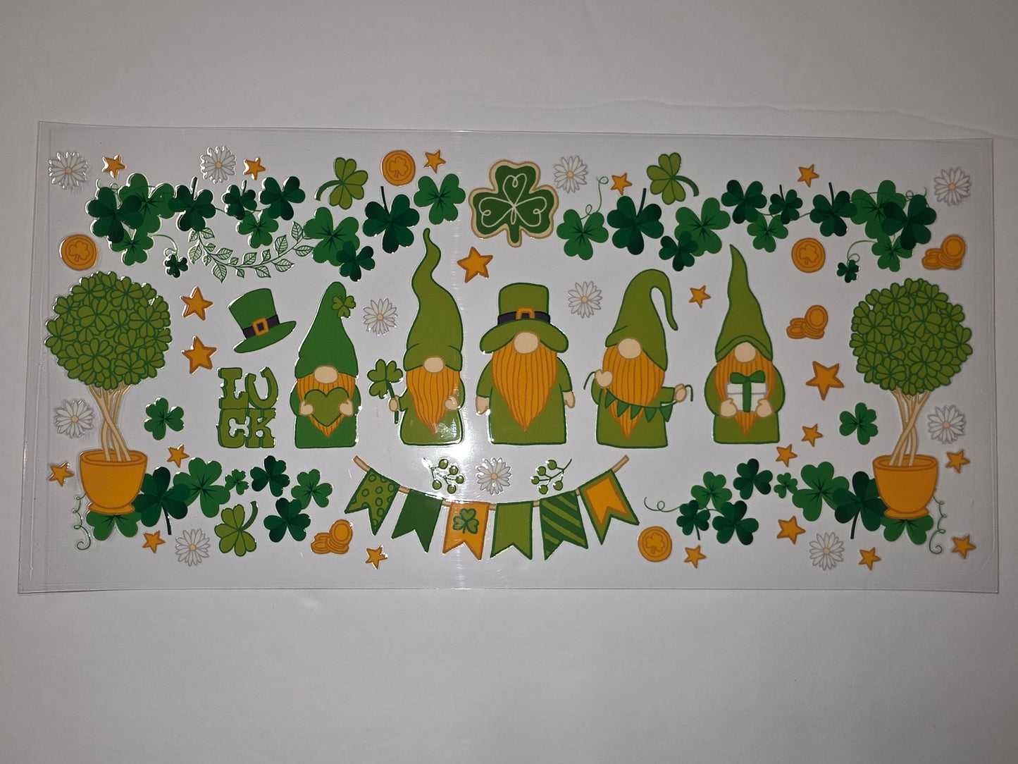 St. Patrick's Day Gnome Tumbler Wrap - Lucky Clover & Gold Coin Design
