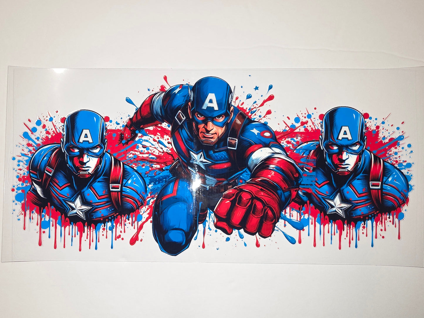 Captain America Drip Design Tumbler Wrap - Red, White & Blue Superhero Art