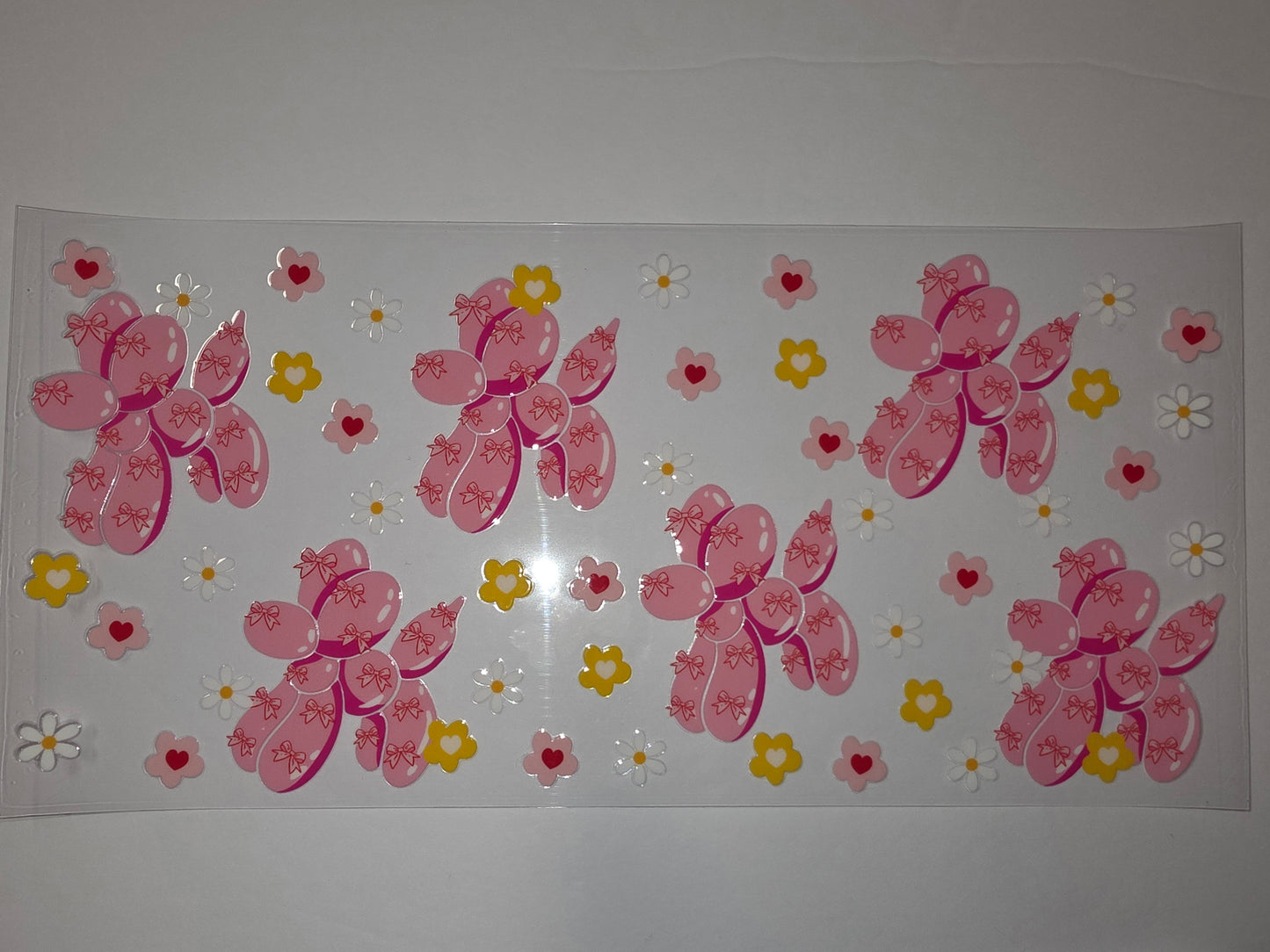 Pink Balloon Dog Tumbler Wrap with Flowers & Hearts - Cute Sublimation Design