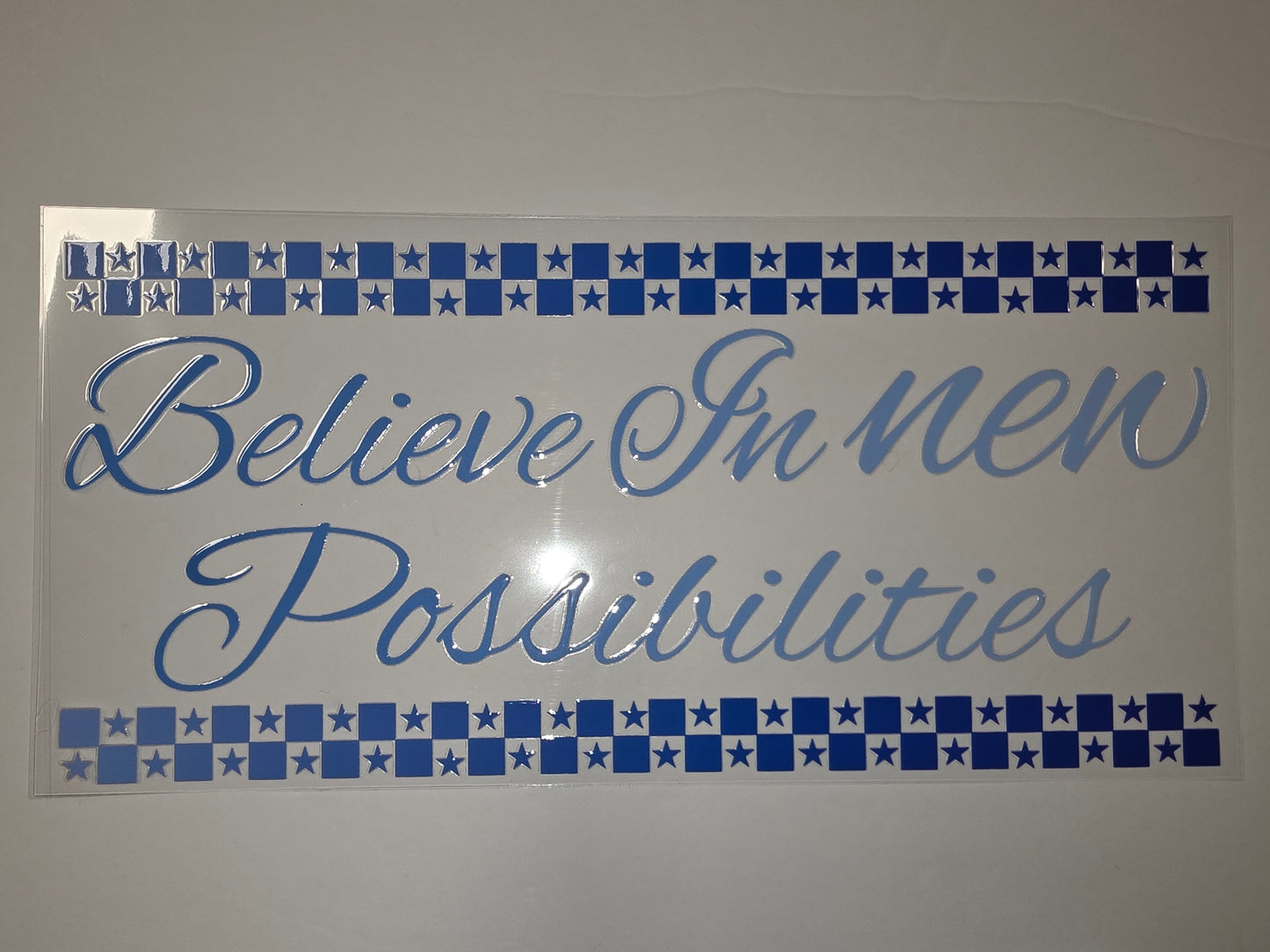 Believe In New Possibilities Tumbler Wrap - Blue Stars & Script
