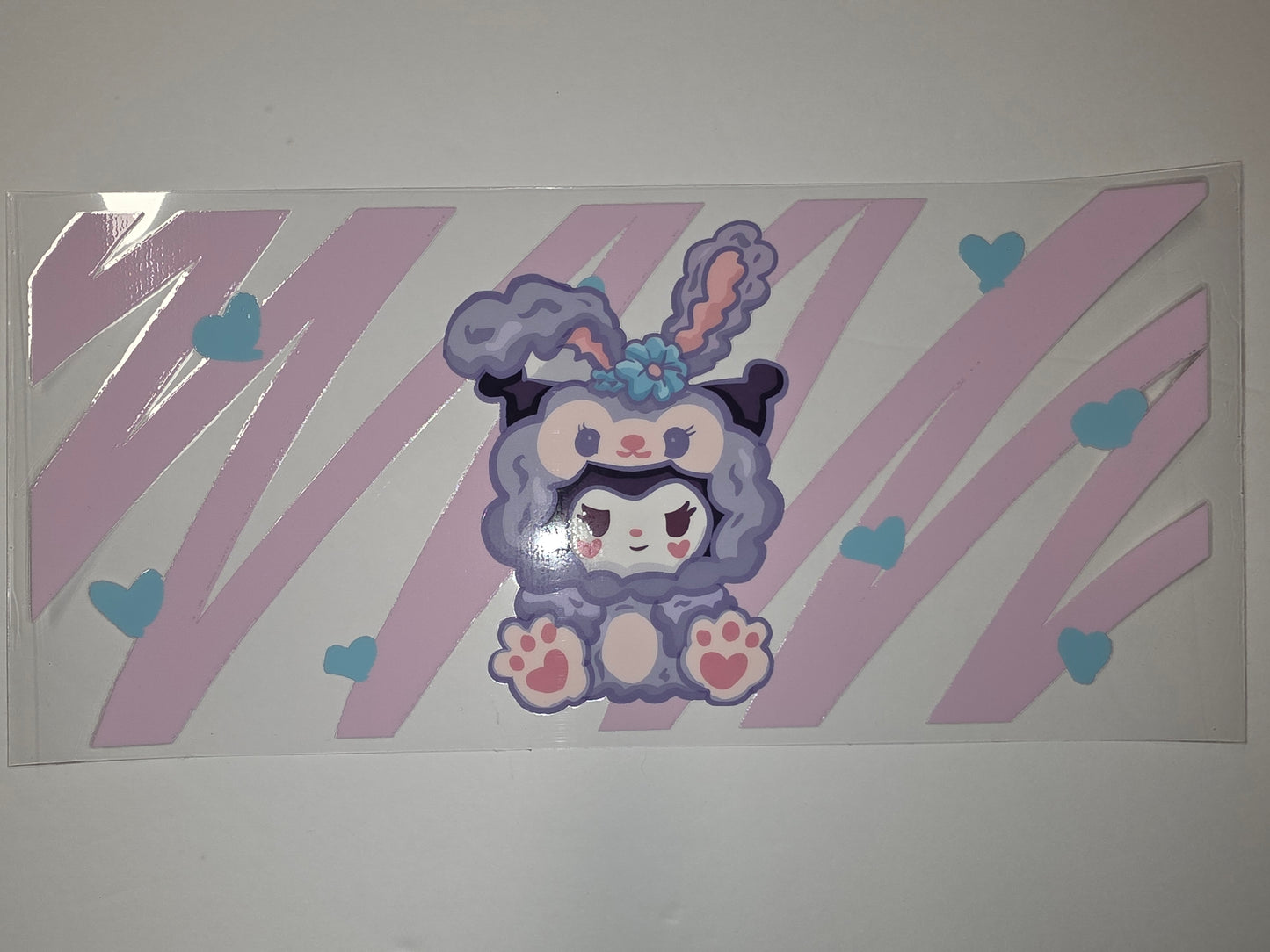 Cute Purple Bunny Character Tumbler Wrap - Pink Stripes & Blue Hearts