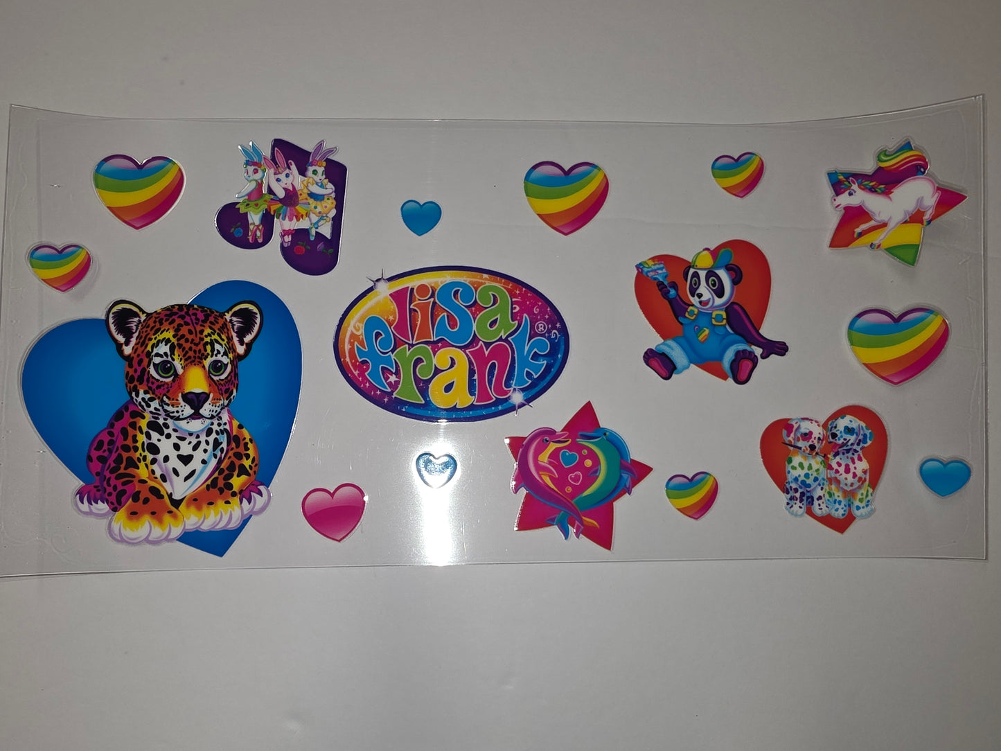 Lisa Frank Inspired Rainbow Leopard, Panda, Unicorn & Hearts Tumbler Wrap | Vibrant & Fun Drinkware Design