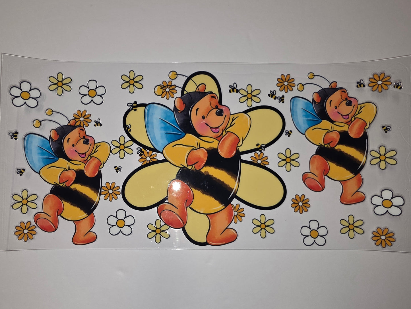 Winnie the Pooh Bee Tumbler Wrap | Cute Daisy & Bee Design | Yellow, Black, Blue