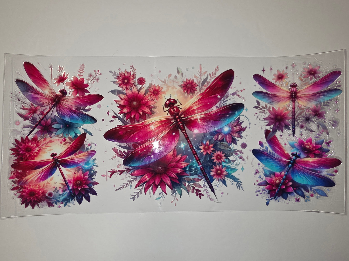 Vibrant Dragonfly & Floral Tumbler Wrap - Pink, Purple, Blue - Sublimation Design