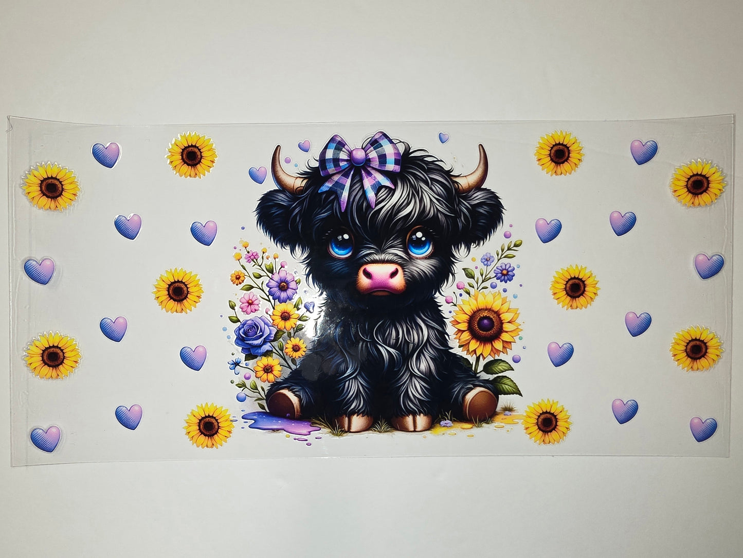 Cute Highland Cow Sunflower Tumbler Wrap | Adorable Calf with Flowers & Hearts | Sublimation Design