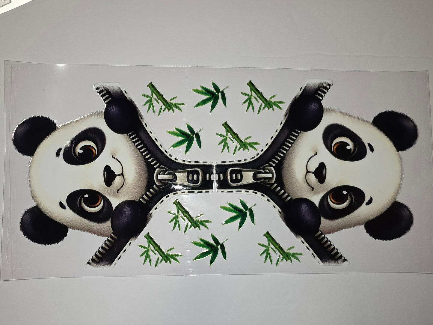 Cute Zipper Panda Bamboo Tumbler Wrap - Black, White, Green Sublimation Design