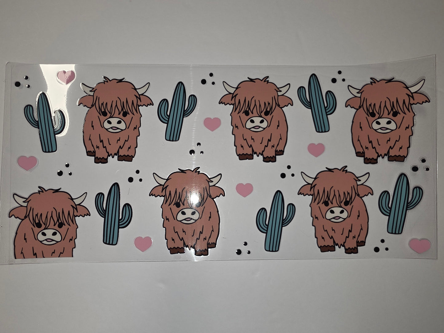 Cute Highland Cow & Cactus Tumbler Wrap | Pink Heart Desert Vibes Sublimation Design