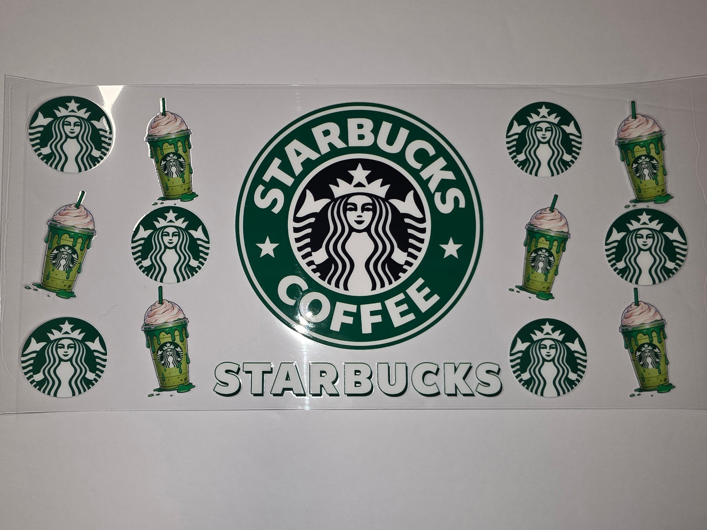 Starbucks Inspired Tumbler Wrap - Green Drip Coffee Cups & Siren Logo - Sublimation Design