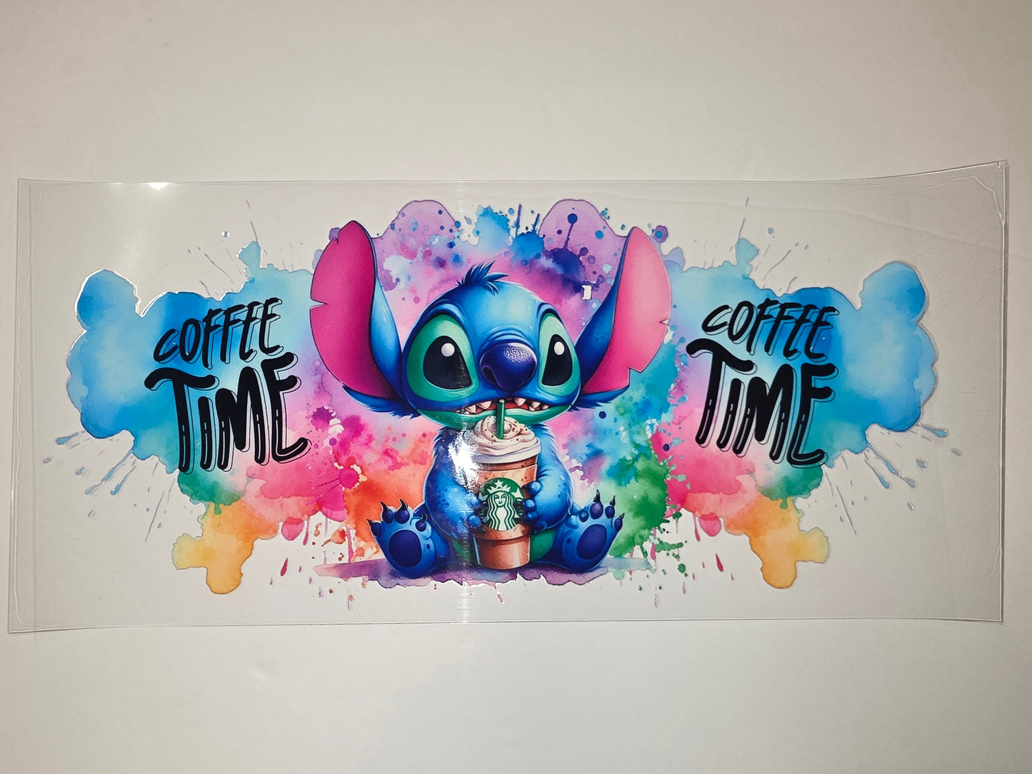 Stitch Coffee Time Tumbler Wrap - Watercolor Splash Design