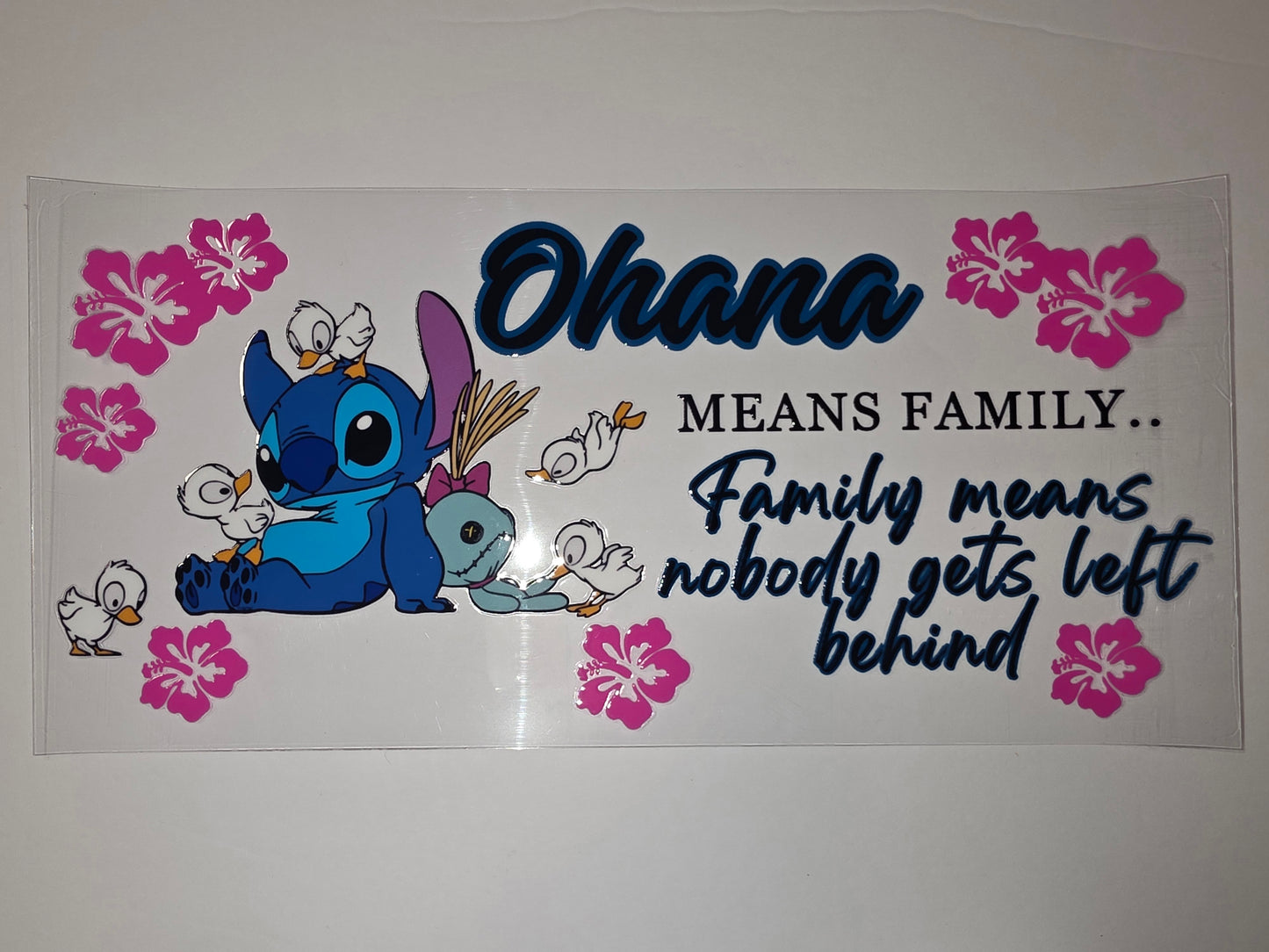 Ohana Means Family Stitch Tumbler Wrap | Blue Stitch & Ducklings | Pink Hibiscus | Disney Inspired