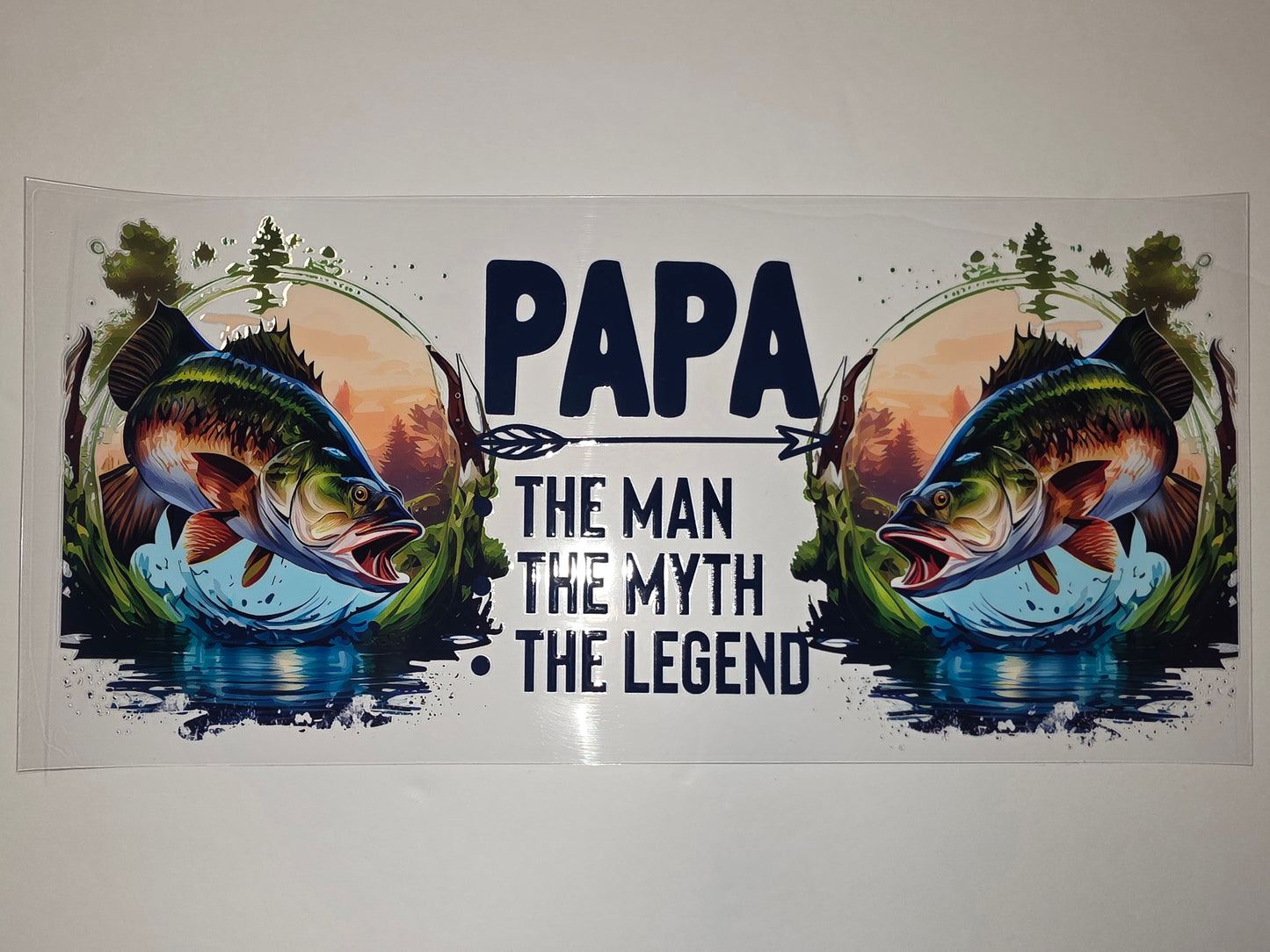Papa The Man The Myth The Legend Bass Fishing Tumbler Wrap | Vintage Sunset & Trees Design