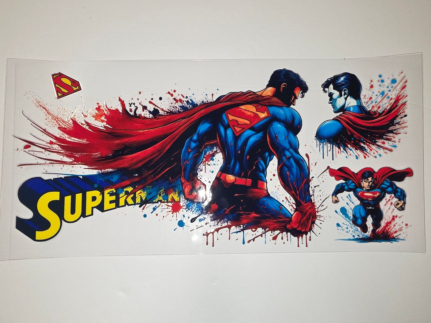 Superman Comic Style Tumbler Wrap - Red, Blue, Yellow Splash Design