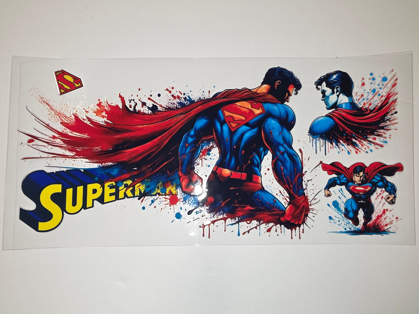 Dynamic Superman Tumbler Wrap - Red, Blue, Yellow Splatter Design