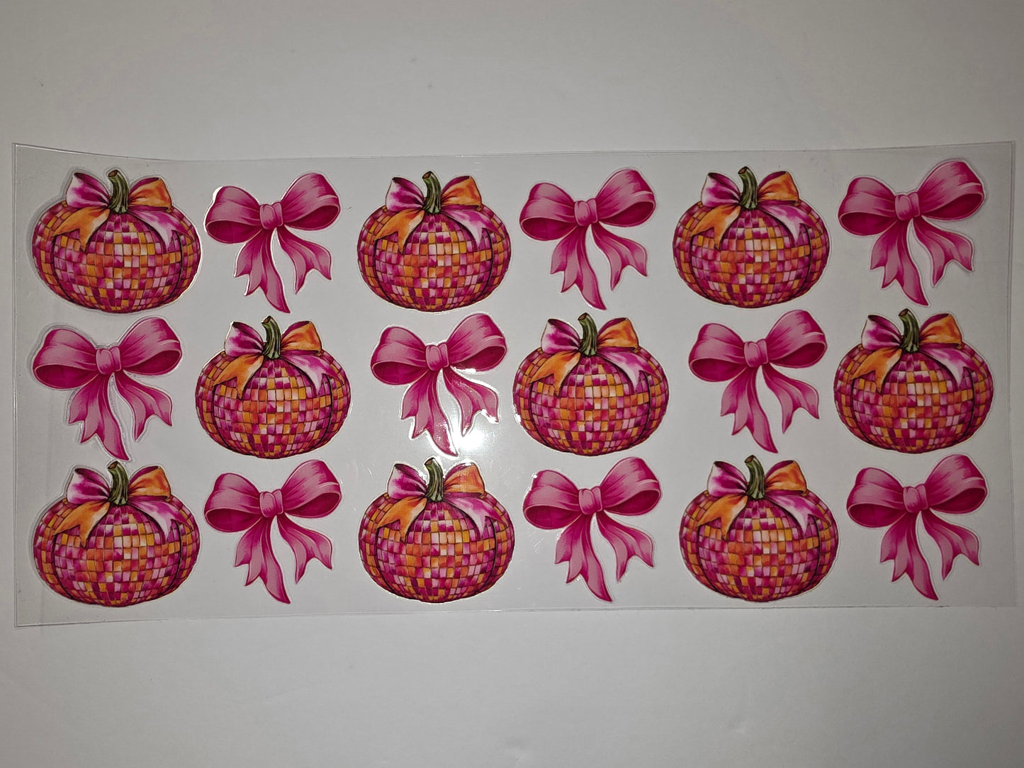 Pink Disco Ball Pumpkin Bow Tumbler Wraps | Fall Halloween Sublimation Design