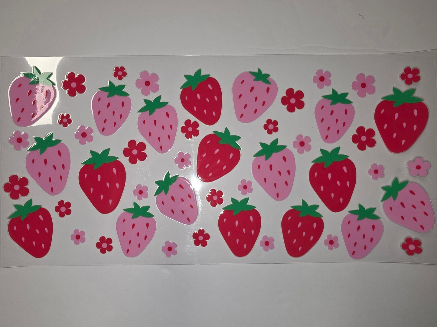 Pink and Red Strawberry & Flower Tumbler Wrap | Cute Fruit Drinkware Design