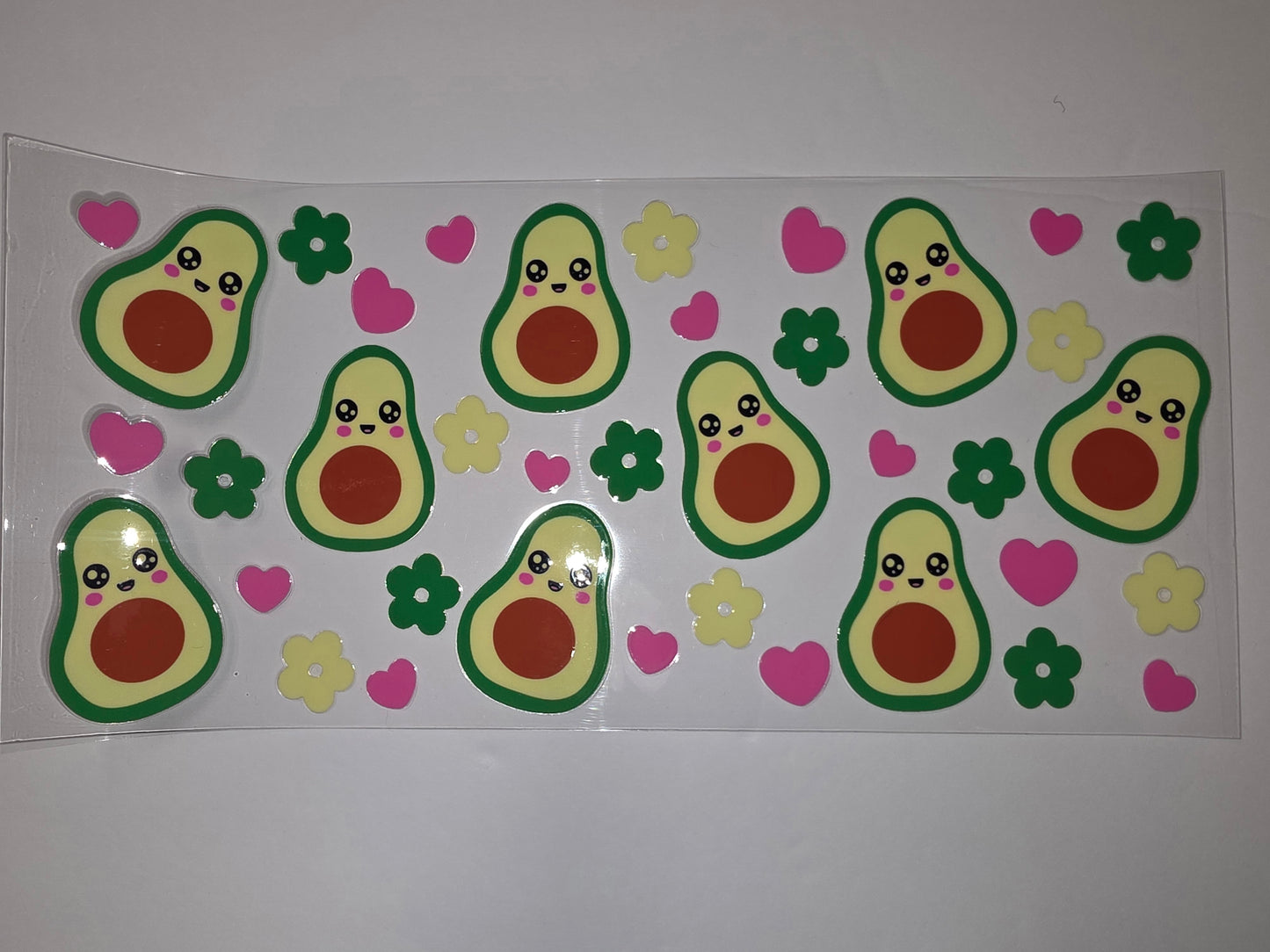 Cute Kawaii Avocado Tumbler Wrap Stickers - Pink Hearts & Flowers