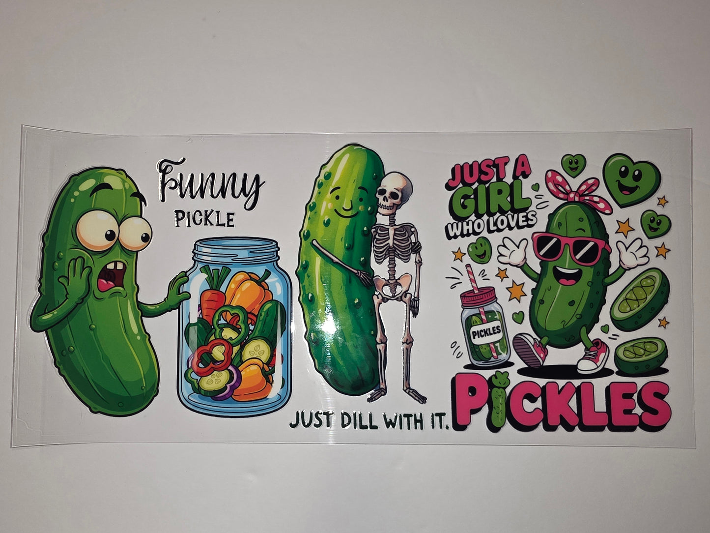 Funny Pickle Skeleton & Girl Tumbler Wrap | Green & Pink Sublimation Design
