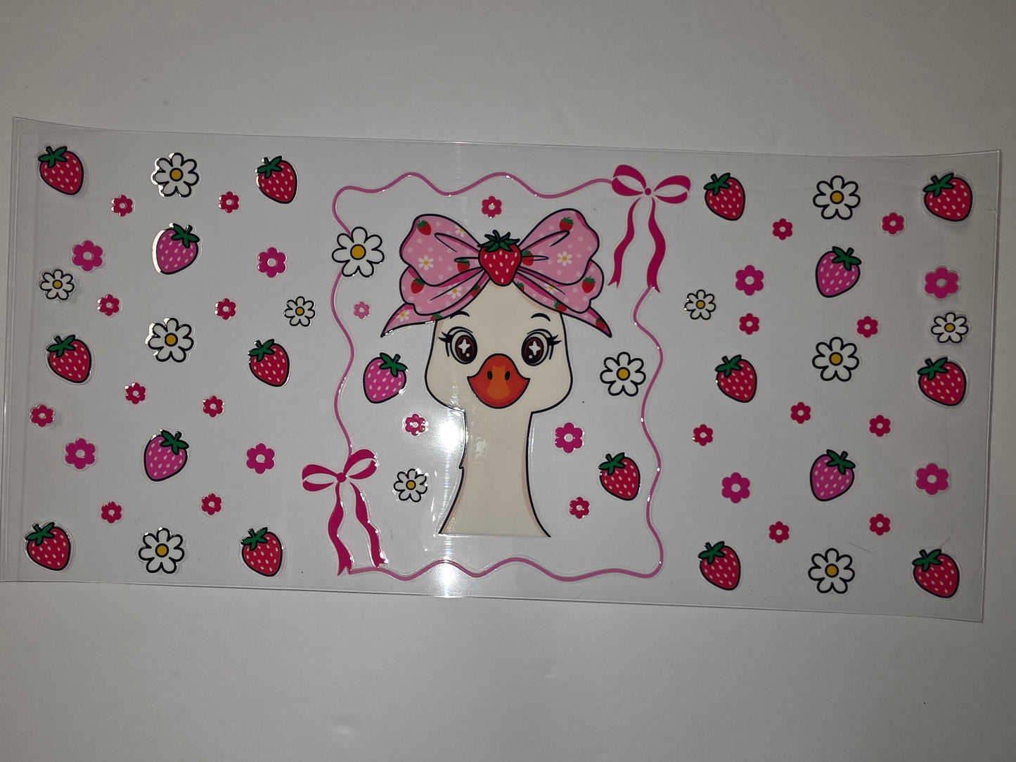 Cute Strawberry Duckling Tumbler Wrap | Pink Flowers & Bows Drinkware Design