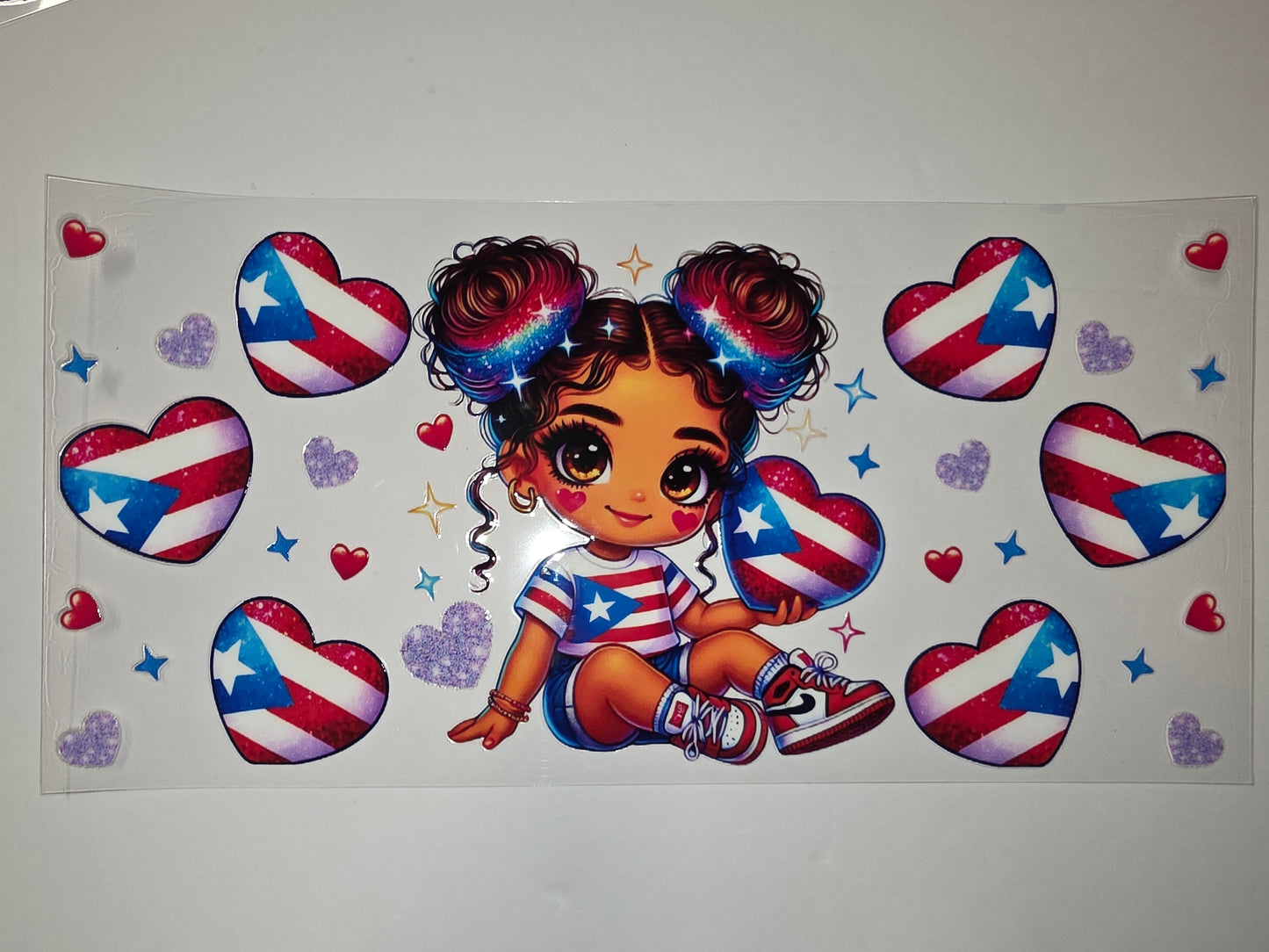 Cute Puerto Rican Girl & Flag Heart Tumbler Wrap | Sublimation Design