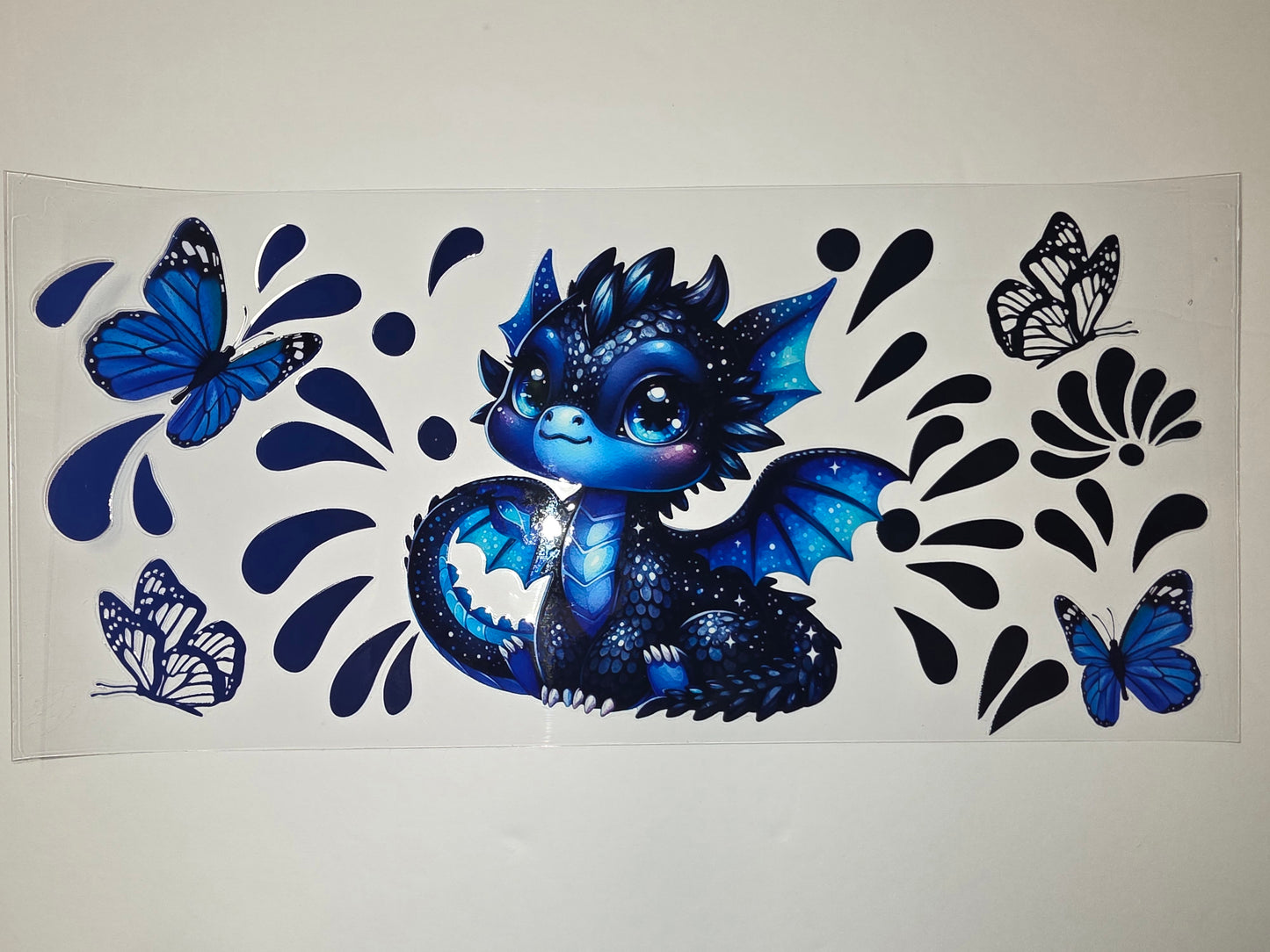 Cute Blue Dragon & Butterfly Tumbler Wrap - Fantasy Art Drinkware Decal