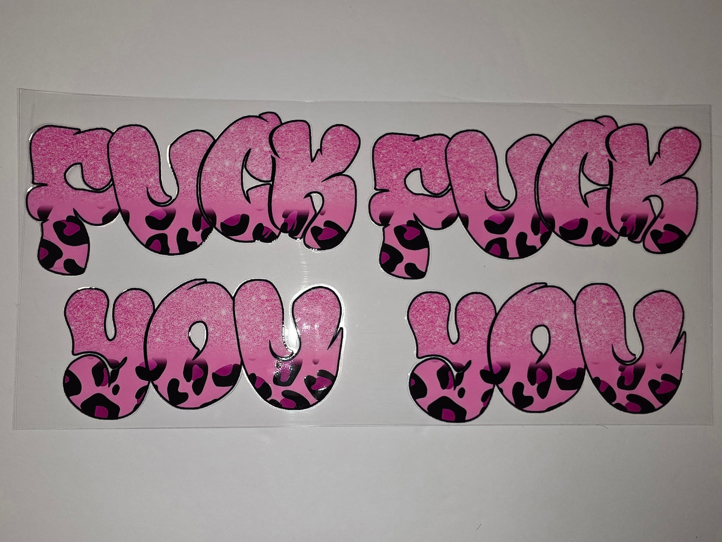 Pink Leopard Print Bubble Letter Tumbler Wrap - "Fuck You" Design