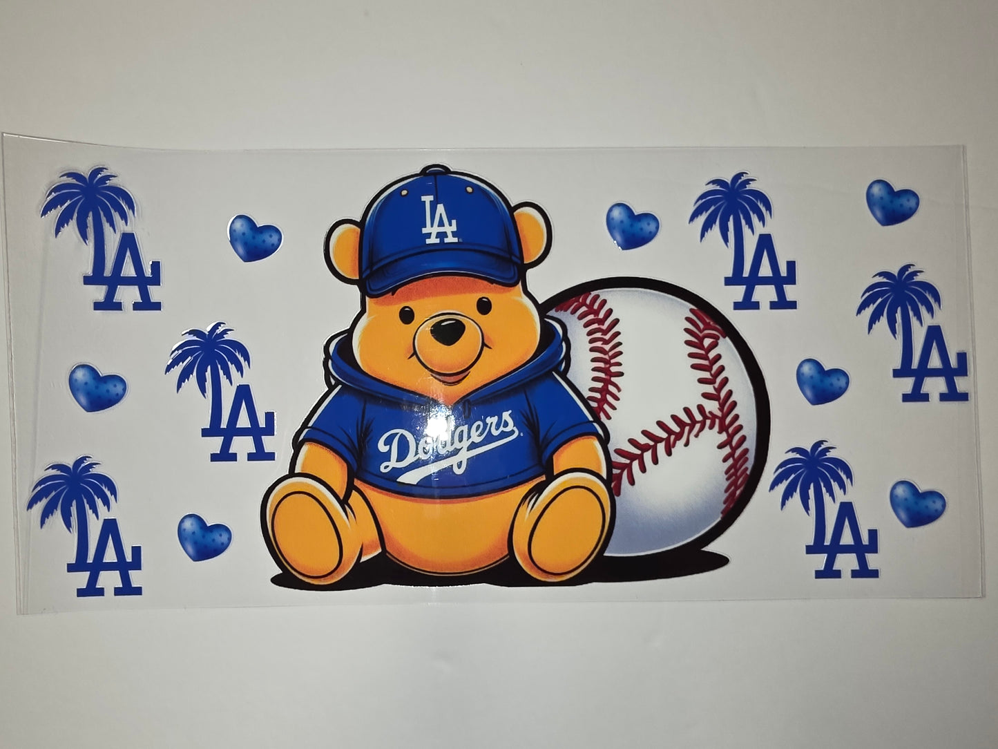 Dodgers Bear & Baseball Tumbler Wrap - Blue LA Palm Tree Design