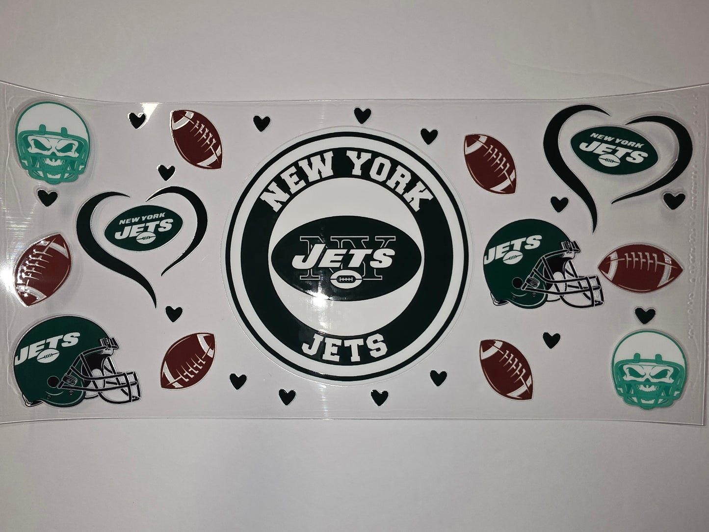 New York Jets Football Helmet & Skull Tumbler Wrap | Green, White, & Burgundy Design