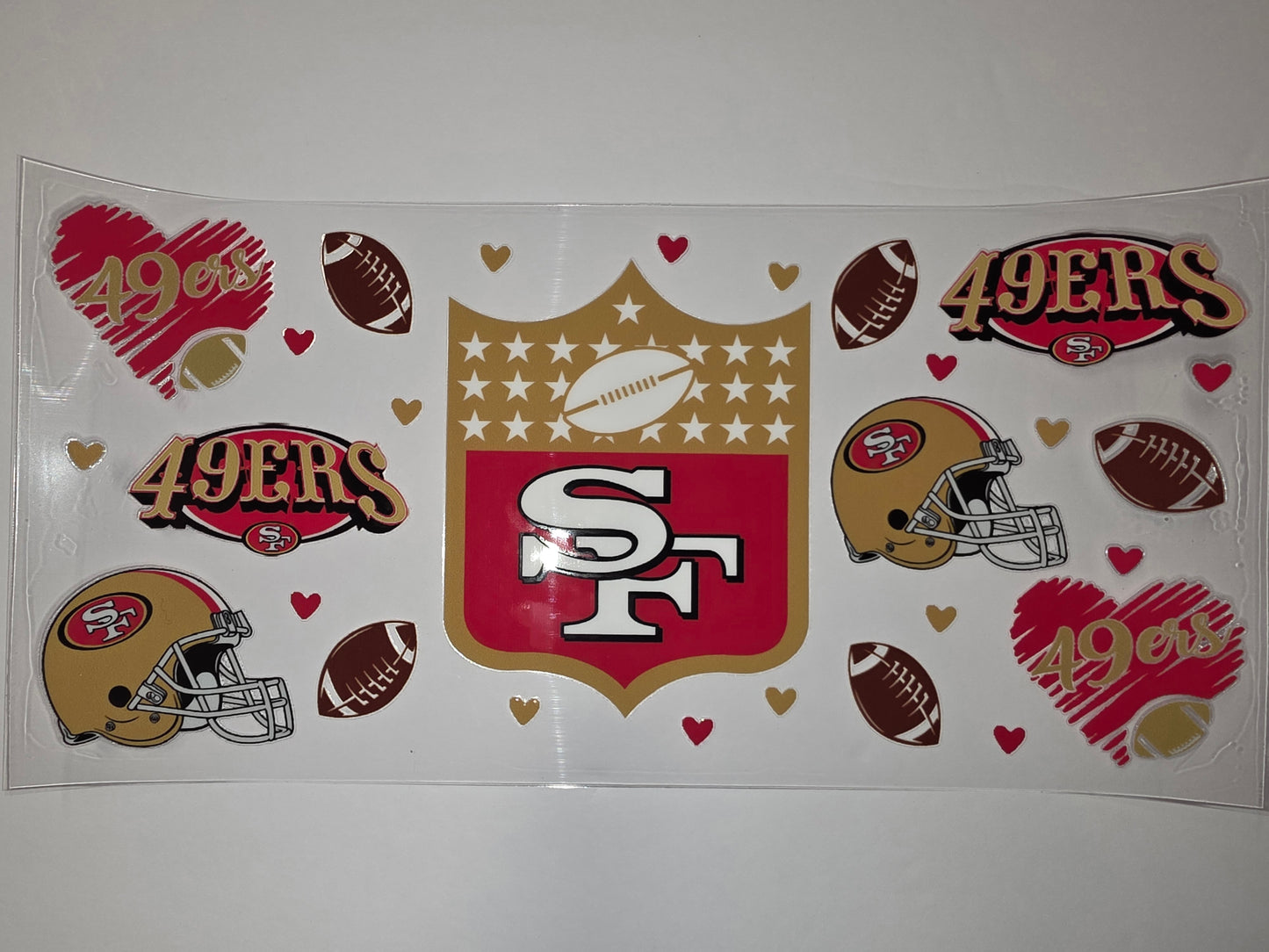 San Francisco 49ers Football Heart & Helmet Tumbler Wrap | Red, Gold, White