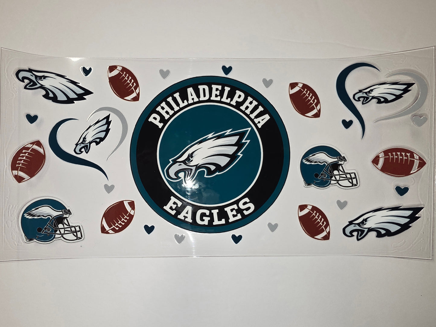 Philadelphia Eagles Tumbler Wrap - Football Fan Design with Helmets & Hearts