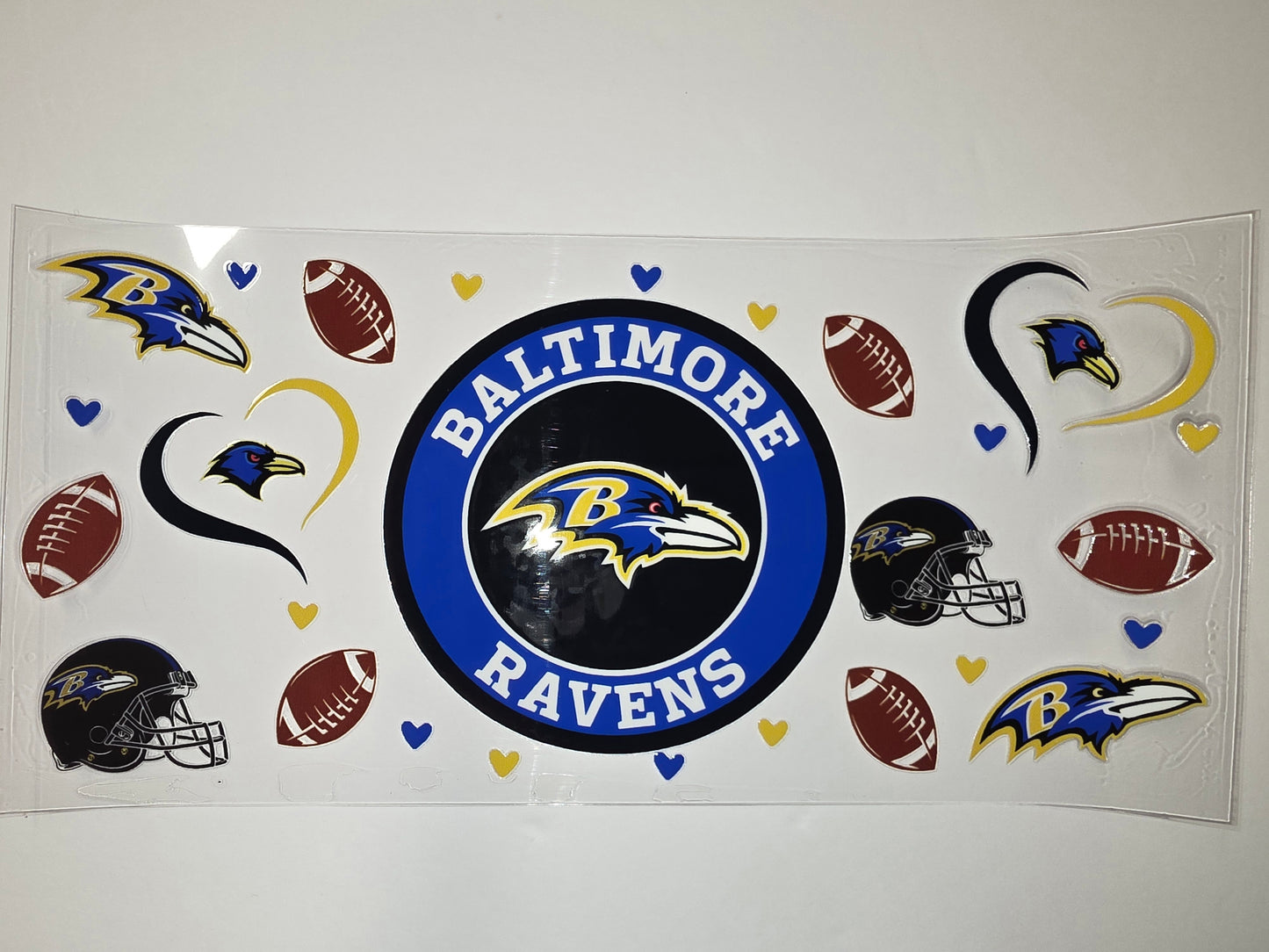 Baltimore Ravens Tumbler Wrap - Football Fanatic Design with Helmets & Hearts