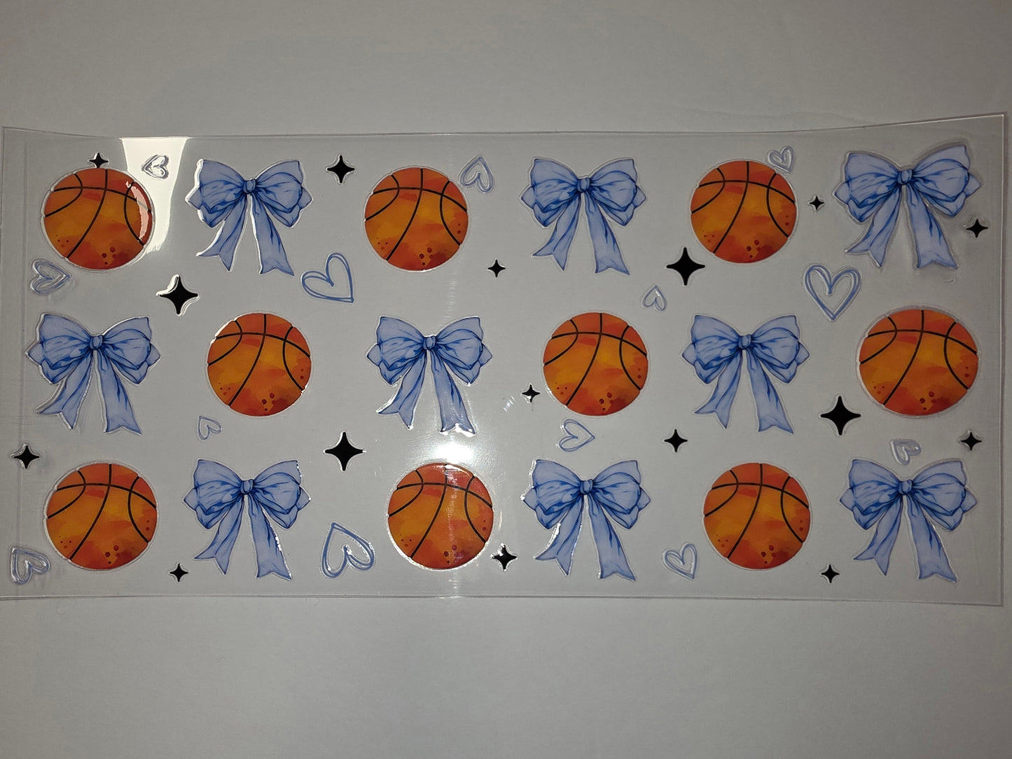 Basketball Bows & Stars Tumbler Wrap | Cute Sports Design | Blue & Orange