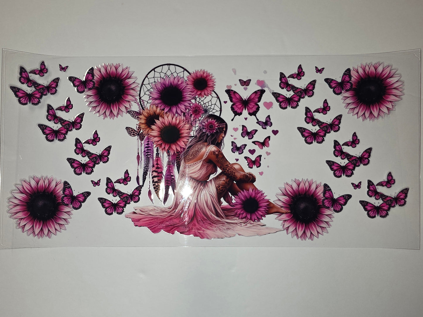 Bohemian Dreamcatcher Sunflower Butterfly Tumbler Wrap | Pink & Purple Floral Design