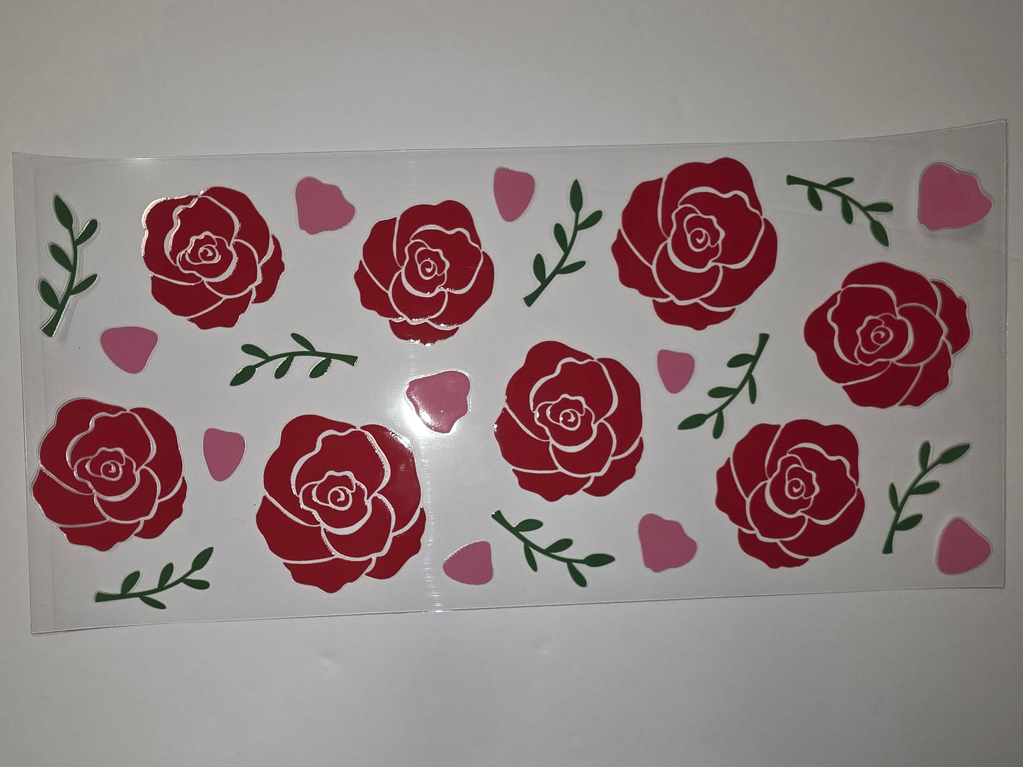 Red Rose & Pink Petal Tumbler Wrap | Floral Drinkware Decal | Romantic Flower Design