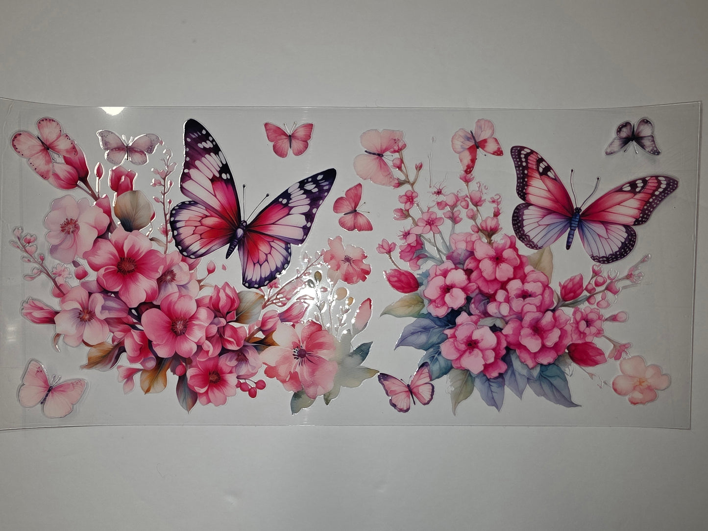 Pink Butterfly Floral Tumbler Wrap - Watercolor Flowers & Butterflies Design