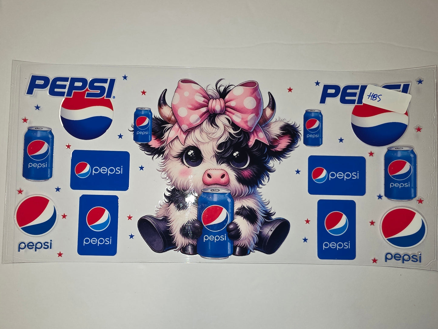 Cute Cow Pepsi Tumbler Wrap | Red, White, Blue Soda Design | Kawaii Drinkware Decal