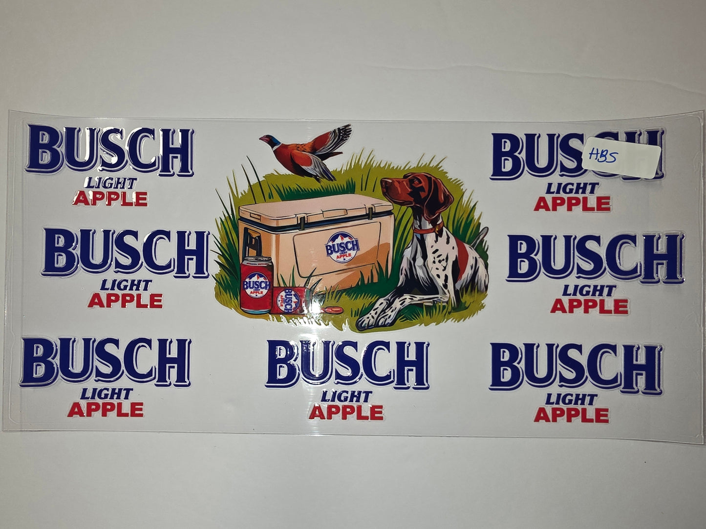 Busch Light Apple Tumbler Wrap - Dog, Pheasant, Cooler Design - Blue & Red