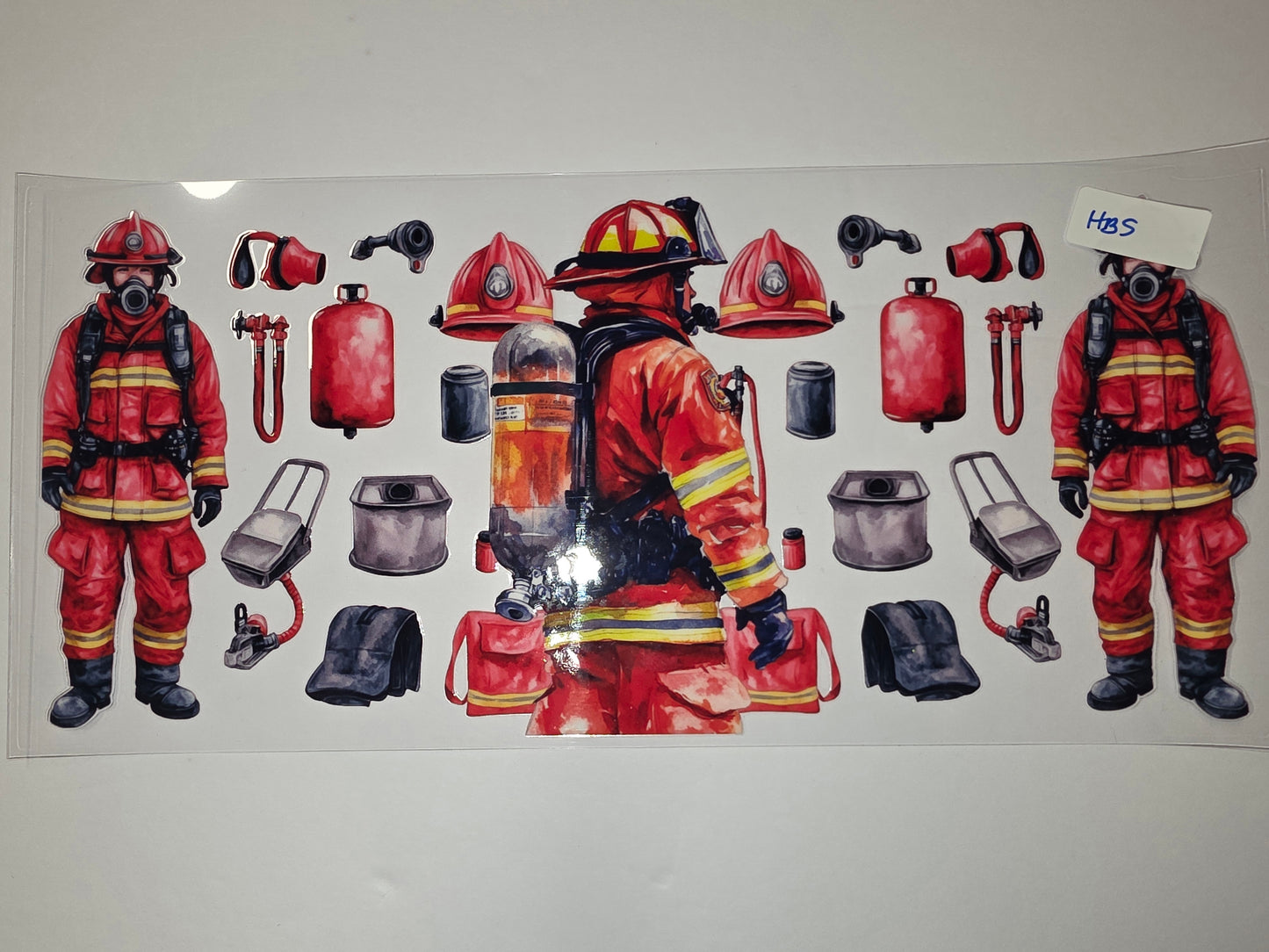 Firefighter Tumbler Wrap Design - Red & Yellow Gear, Hero Theme